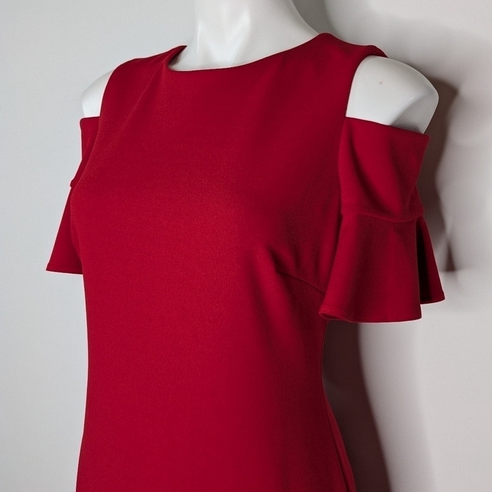 Calvin Klein red gold short sleeve cold shoulder sheath dress 6 - Picture 3 of 9